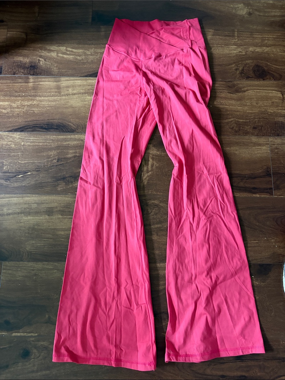 Women's Pink Flared Leggings with Crossover Waistband